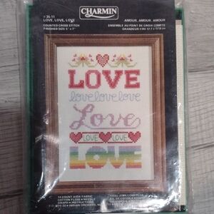 Charmin Vintage Love, Love, Love Counted Cross Stitch Kit with Rainbow